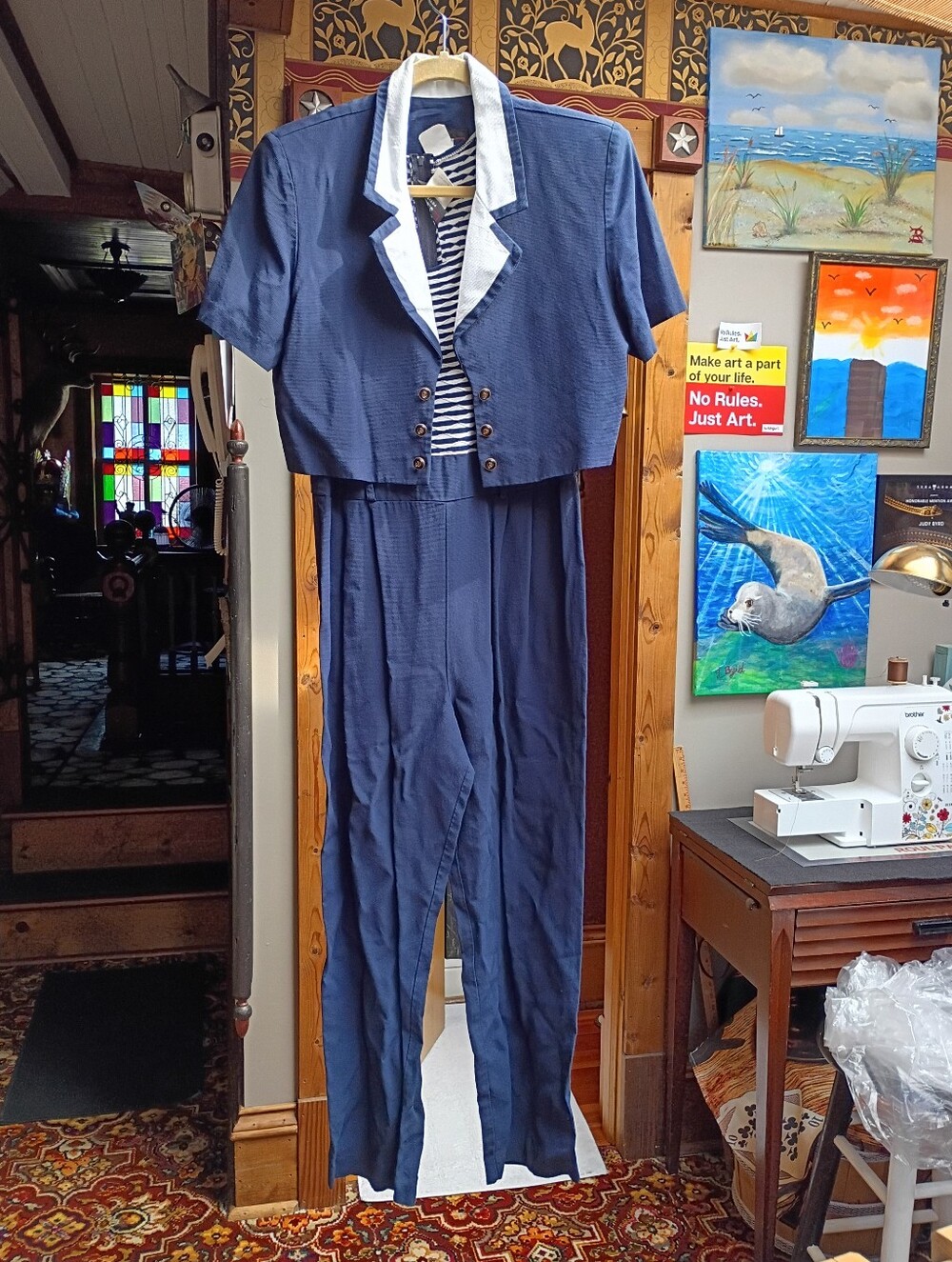 Women's Navy Two-Piece Jumpsuit with White Trim